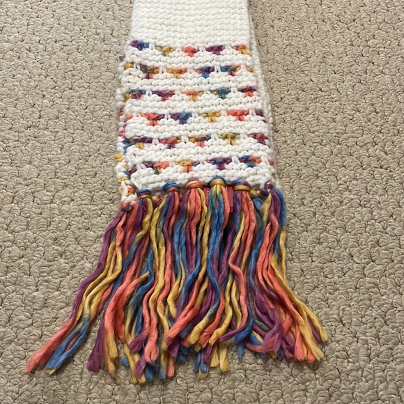 ANNE KLEIN NWT white/cream purple blue orange yellow scarf with fringe new - Picture 5 of 9